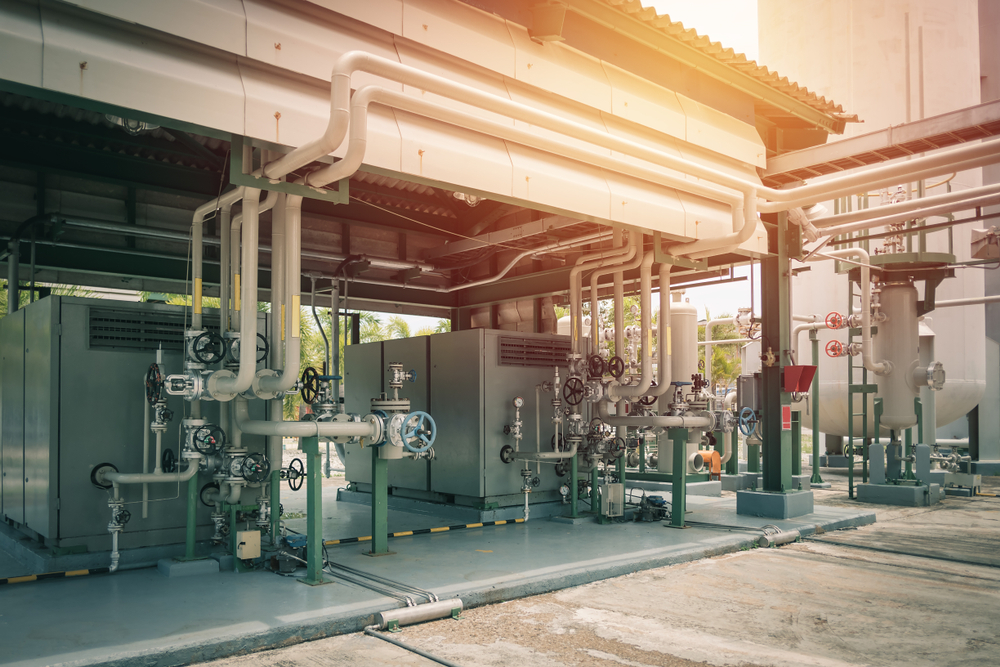 Compressed air systems in factory with sunlight support industrial air for equipment in industrial plant